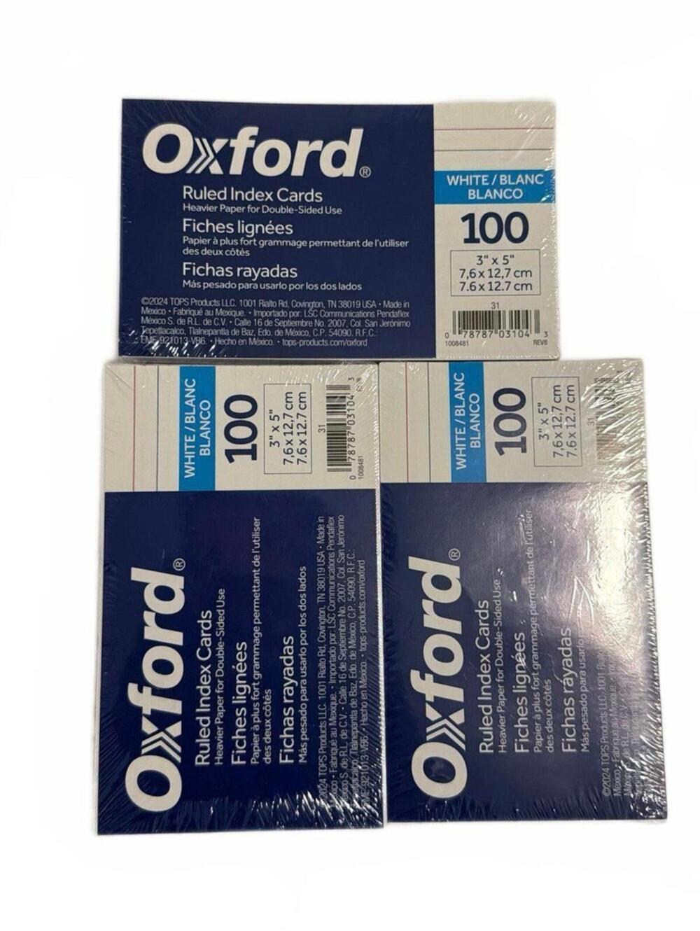 Oxford White Ruled Index Cards 3x5 100 Pack Lot of 3